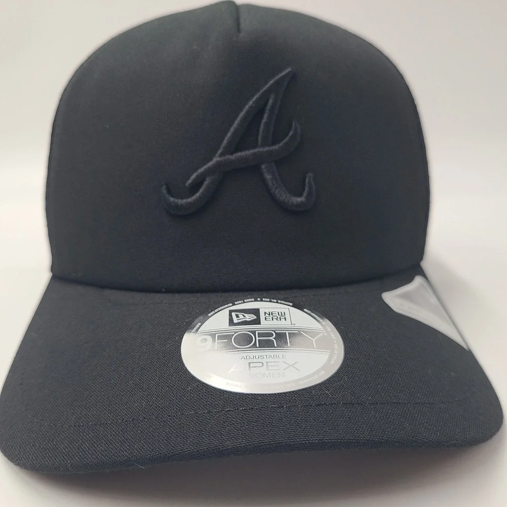 Women Atlanta Braves Hat Snapback Trucker Mesh New Era 9Forty Black MLB Apex